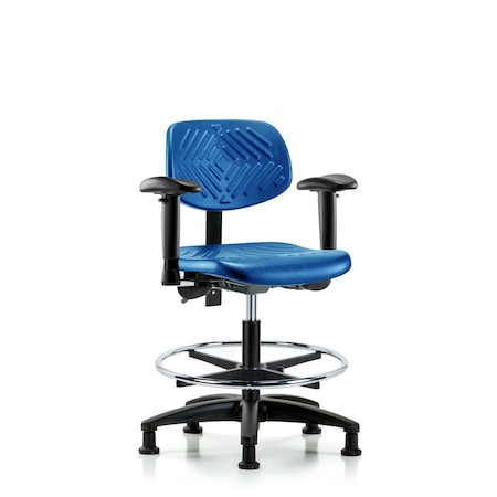 Blue Ridge Ergonomics Poly Chair, Med Bench, Arms, Foot Ring, Glides, Blue BR-PMBCH-RG-T0-A1-CF-RG-BLU