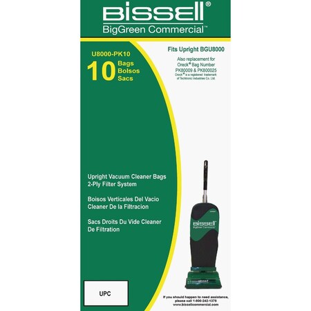 Bissell BigGreen Commercial Upright Standard Vacuum Bag, 10PK U8000-PK10