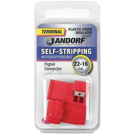 Jandorf Terminal, 22 to 16 AWG Wire, Plastic Insulation, Red, 2PK 60801