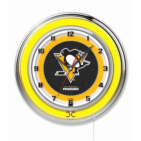 Holland Bar Stool Co Pittsburgh Penguins Double Neon 19" Clock, NHL Clk19PitPen