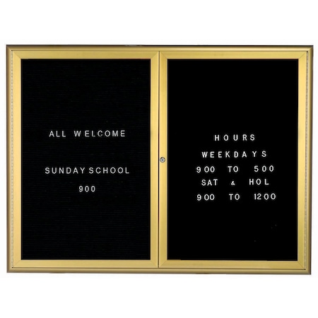 Aarco Enclosed Directory w/ Aluminum Waterfall Style Frame, Gold, Black Felt, 36''Hx48''W, 2 Door Unit WFD3648G