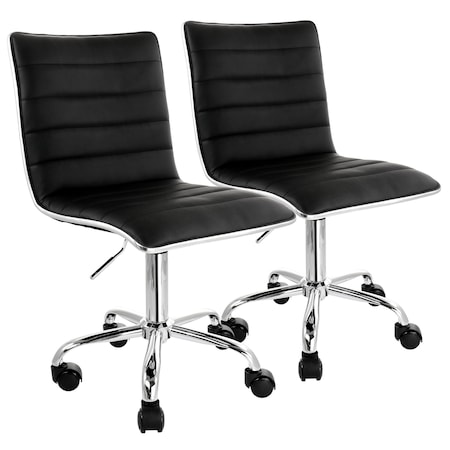 Elama 2 Piece Adjustable Faux Leather Rolling Office Chair in Black with Chrome Finish ELM-730-BLK