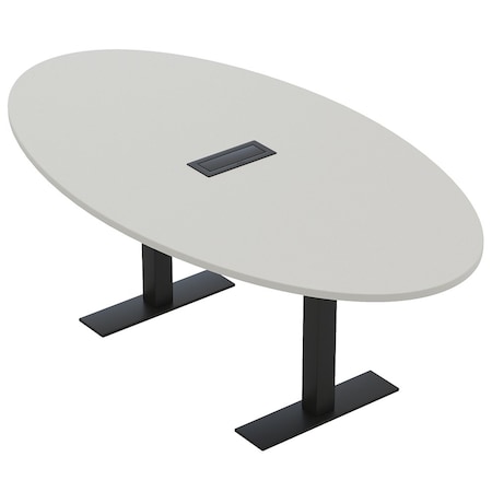 Skutchi Designs 7ft Conference Table With Power Unit | 4 Person Modular Oval Meeting Table | Harmony Series HAR-OVL-48X84-T.BK-U779-EBLK