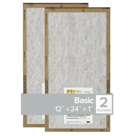Filtrete Air Filter, 24 in L, 12 in W, 2 MERV, For: Air Conditioner, Furnace and HVAC System FPL20-2PK-24