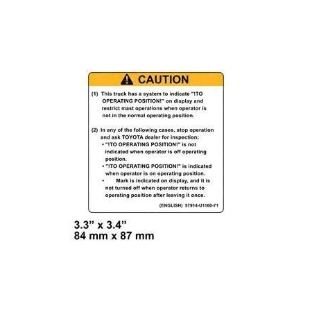 Toyota REPLACEMENT DECAL, CAUTION PLATE 57914-U1160-71