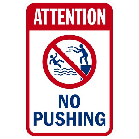 Lyle Attention, No Pushing (w/graphic), 12x18, Non-Reflective, White G-4496-NA_12x18