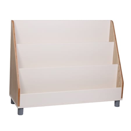Beleduc By Playwell Pisa 41.1inx14.2in 3-Pocket Bookshelf Display, White/Oak HPL, Scratch-Resistant, 31.9inH, 3+ 846064