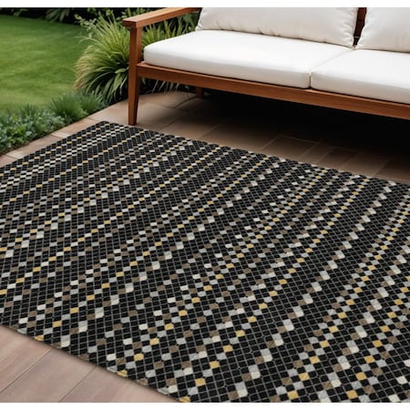 Homeroots 10' X 14' Black And Taupe Striped Washable Indoor Outdoor Area Rug 610521