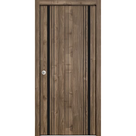 Sartodoors Sliding Closet Bi-fold Doors, Planum 0011 Walnut and Aluminum Strips, Sturdy Tracks Moldings Trims PLANUM0011BF-WLN-84