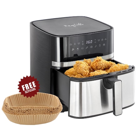 Megachef 8.5 Qt Bundle Electric Air Fryer in Black and Stainless Steel with 125 Piece Paper Liners 750123655M