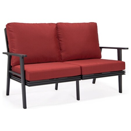 Leisuremod Walbrooke Patio Loveseat, Black Aluminum Frame & Removable Cushions, Red WBL-57-27R