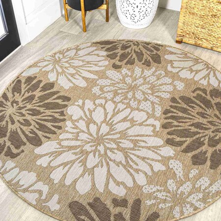 Jonathan Y Zinnia Modern Floral Textured Weave Brown/Cream 4 ft Round Indoor/Outdoor Area Rug SMB110I-4R