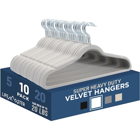 Lifemaster Velvet Hangers, Swivel Hook, Non-Slip, Heavy Duty, Holds 10 lbs, White, 10PK LMVEL10WH