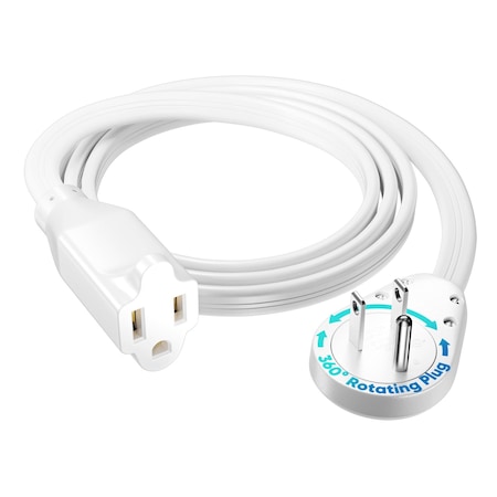 Maximm 4ft 14AWG 360 degrees Flat Plug Heavy Duty Extension Cord, Low Profile UL, White ADW-S360-31F04-14W0
