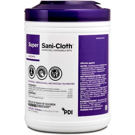 Pdi Germicidal Disinfecting Wipes, 6 x 6-3/4", 160 Wipes Q55172