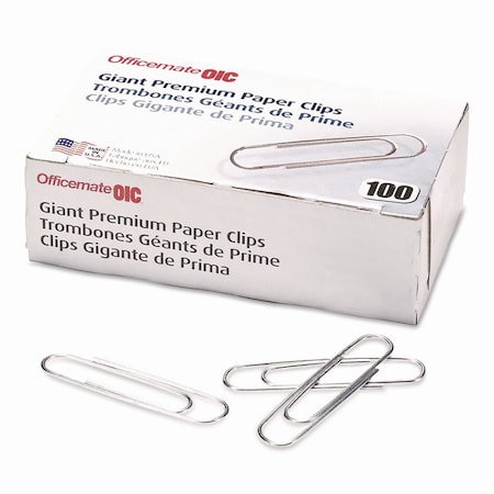 Officemate Premium Jumbo Paper Clips, Jumbo, Smooth, Silver, 1000PK 99918