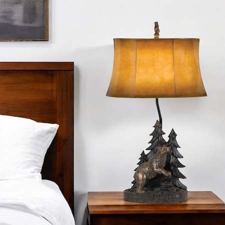 Homeroots 29" Antiqued Bronze Novelty Table Lamp With Brown Bell Shade 524663