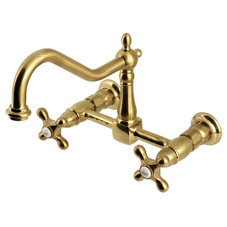Kingston Brass Two-Handle Wall Mount Bridge Kitchen Faucet, Brushed Brass KS1247AX