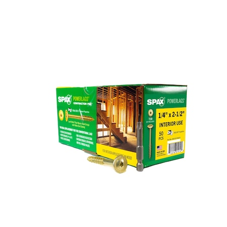 Spax 1/4 in x 2-1/2 in Interior Structural Wood Lag Screws Powerlags Washer Head T-Star, 50PK 4581020700635