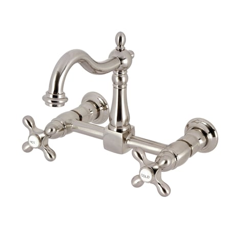 Kingston Brass Two-Handle Wall Mount Bridge Kitchen Faucet, Brushed Nickel KS1268AX