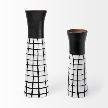 Homeroots 24" Black And White Abstract Cylinder Ceramic Table Vase 397551