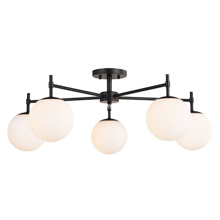Vaxcel Armitage 32-in W Matte Black Semi Flush Mount Ceiling Light Fixture White Glass Globe Shade C0297