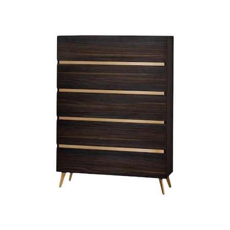 Homeroots 33" Drk Brown White Marble Manufactured Wood + Solid Wood Stainless Steel Five Drawer Chest 491550