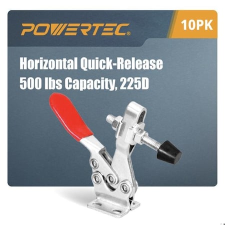 Powertec Toggle Clamp, 500 lbs Cap, 225D Quick Release Horizontal Clamps, Antislip Rubber Pressure Tip, 10PK 20331N