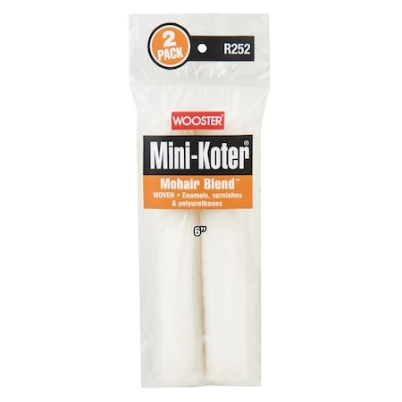 Wooster Mini Roller Cover, 6 in L, Mohair/Polyester Cover, 2/PK, 2PK R252-6