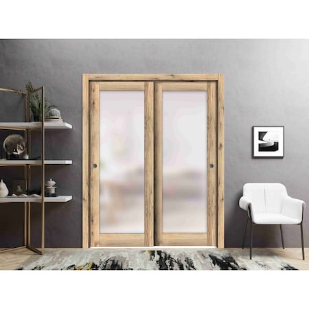 Sartodoors Sliding Closet Frosted Glass Bypass Doors Planum 2102 Oak 36x84 (2* 18x84) Solid Core PLANUM2102DBD-DUB-3684