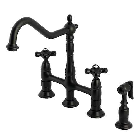 Kingston Brass Bridge Kitchen Faucet with Brass Sprayer, Matte Black KS1270PKXBS