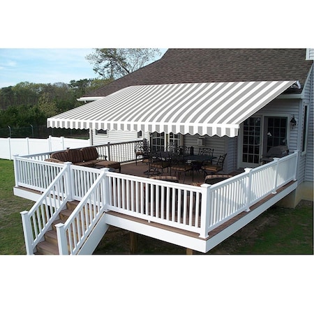 Tepee Supplies Retractable 10' X 8' Home Patio Awning Canopy Grey and White Stripes TE2519140