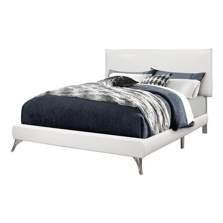 Homeroots White Solid Wood Queen Upholstered Linen Bed Frame 333314