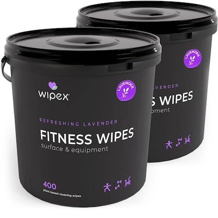 Wipex Plant-Based Fitness Wipes 400ct Buckets, Lavender, 800 Natural Gym Equipment Cleaning Wipes, 2PK WX71945FLB-2