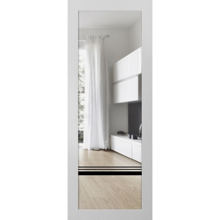 Sartodoors Slab Barn Door Panel Clear Glass, Lucia 2666 White Silk and Aluminum Strips, Sturdy Finished Doors LUCIA2666S-WS-36 x 80