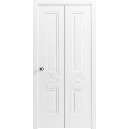 Vdomdoors Sliding Closet Bi-fold Doors, Mela 7001 White Silk, Sturdy Tracks Moldings Trims Hardware Set, Wood MELA7001BF-WS-84 x 84 (2* 42x84)