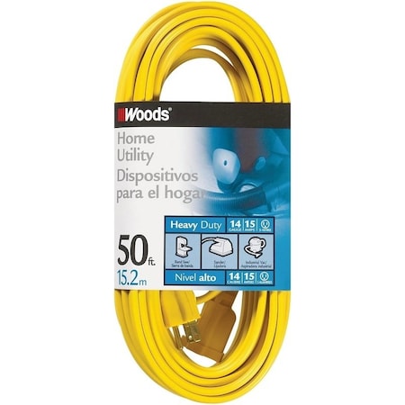 Southwire Extension Cord, 14 AWG, Indoor, 14/3, Yellow, Vinyl, 50 ft 835