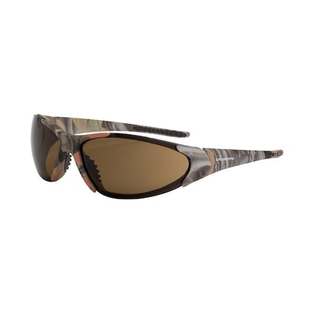 Crossfire Safety Glasses, Brown Lens, Woodland Brown Camo Frame, Full-Frame, Yes, 1 PR 18146