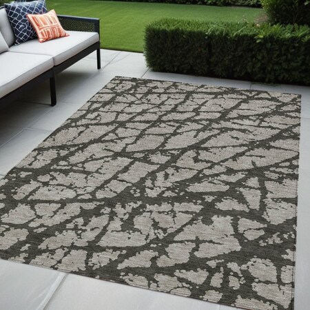 Homeroots 5' X 8' Gray and Black Abstract Washable Non Skid Indoor Outdoor Area Rug 559275
