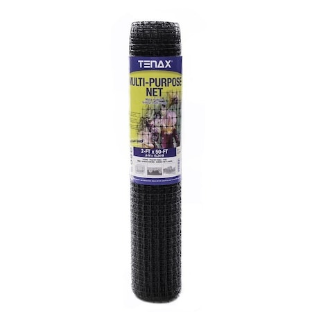 Tenax Multi-Purpose Net Roll, 50 ft L, 2 ft H, 0.75 x 0.1 in Mesh, Polypropylene, Black 60041909