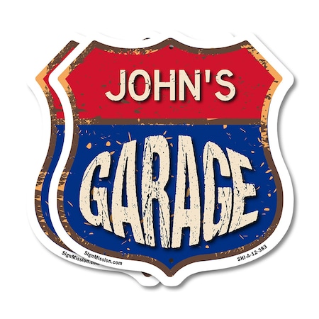 Signmission John's Garage, 12 inch X 12 inch, Plastic Sign, 2PK SHI-P-2PACK-12-383-JOHN
