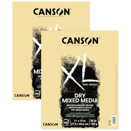 Canson XL Series Mixed Media Pad, Natural Tone, Foldover Binding, 10 Sheet, 11x14 inch, 2PK C31078P013