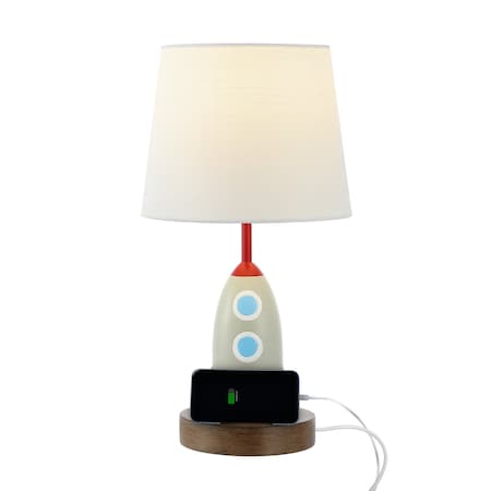 Jonathan Y Houston 17.5" Coastal Style Iron/Resin Rocket LED Kids' Table Lamp w/Phone Stand and USB Charging Po JYL6310A