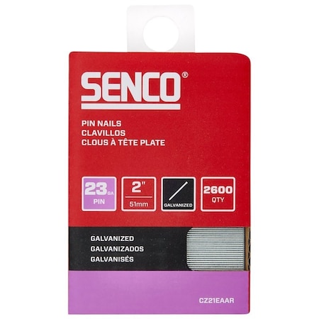 Senco Micro Pin Strip, 2 in L, 23 ga, Galvanized/Plain, Headless CZ21EAAR