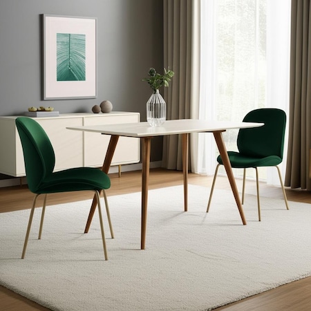 Homeroots Set of Two Hunter Green and Gold Upholstered Velvet Dining Side Chairs 535377