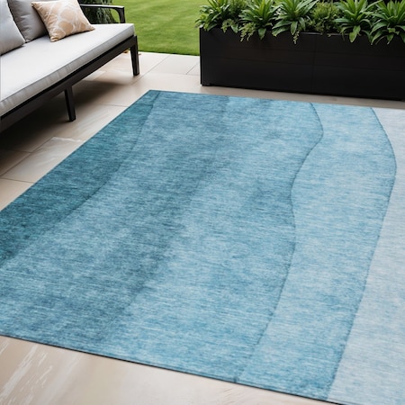 Homeroots 5' X 8' Teal Blue Aqua And Blue Ombre Washable Indoor Outdoor Area Rug 581829