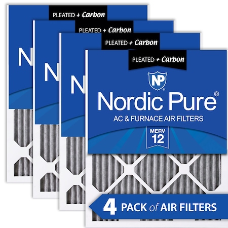Nordic Pure 20x20x1 Plus Carbon Pleated Air Filter, High Capacity, MERV 12, 4 PK 20x20x1PM12C-4