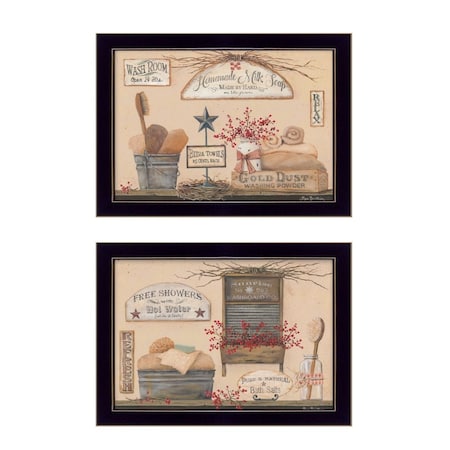 Homeroots Set Of Two Wash Room Black Framed Print Bathroom Wall Art, 2PK 405867