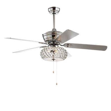 Jonathan Y Crista 52" 3-Light Metal/Wood LED Ceiling Fan, Chrome JYL9600A