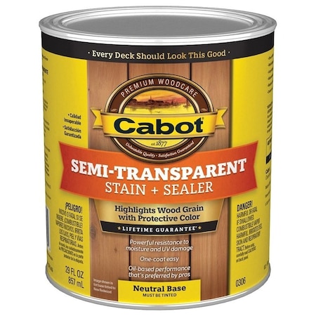 Cabot 140.0000306.005 Deck and Siding Stain, Neutral Base, Liquid, 1 qt 0306